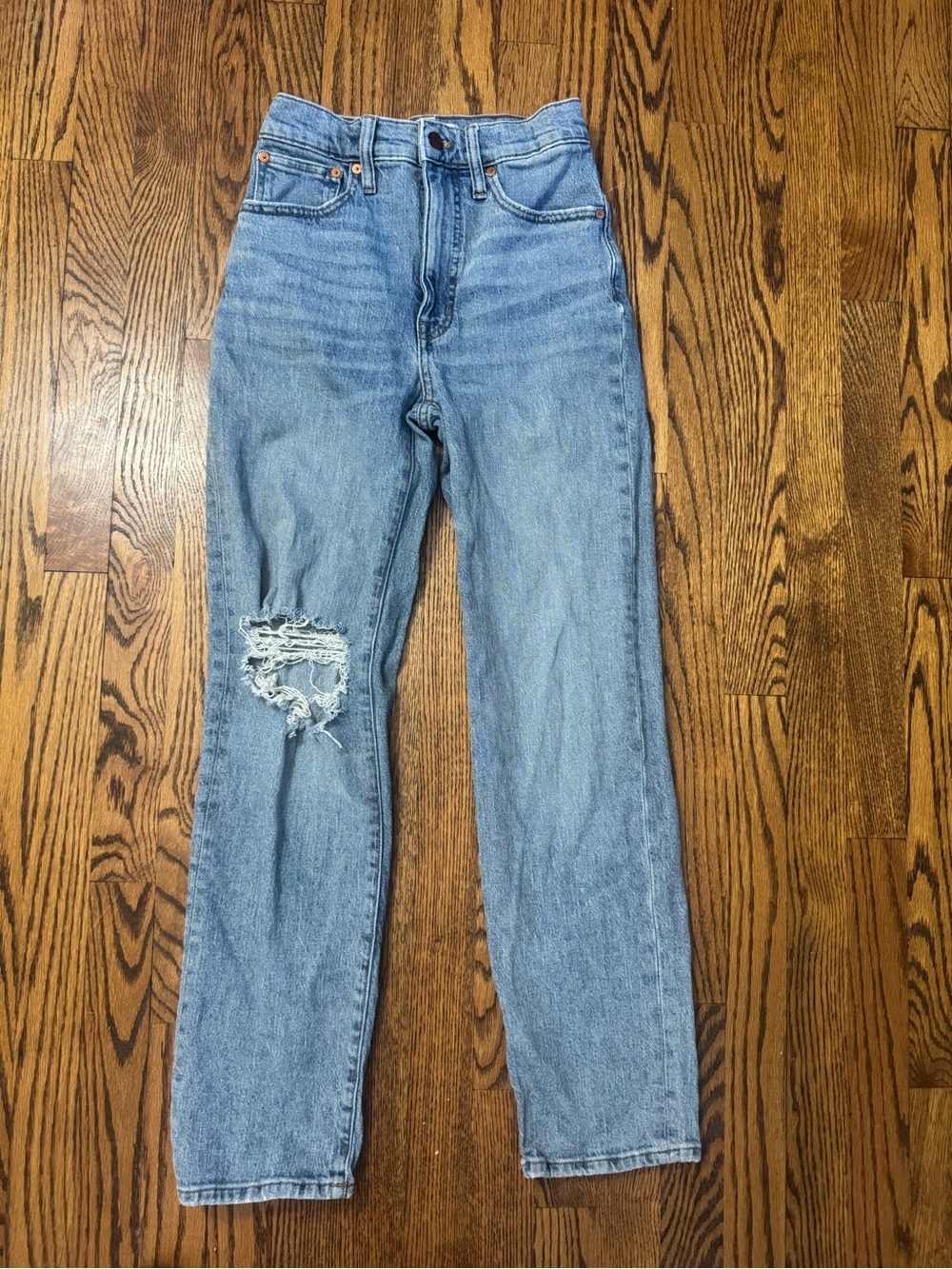 Madewell The Perfect Vintage Straight Jeans 24 High Rise Distressed Light Wash